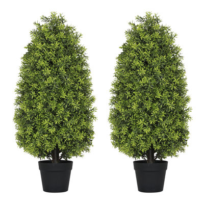 90Cm Artificial Boxwood Cone Tree Faux Shrub For Outdoor Planter And Entryway Décor 2Pcs/Set