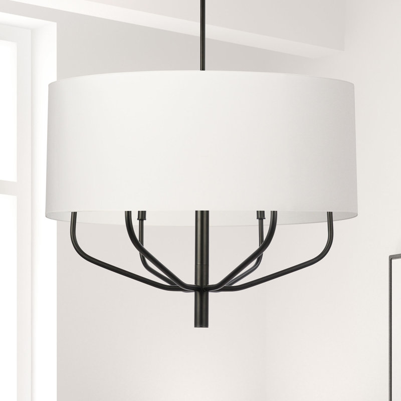 Lustre tambour 6 lumières Arvell, Blanc, Noir mat