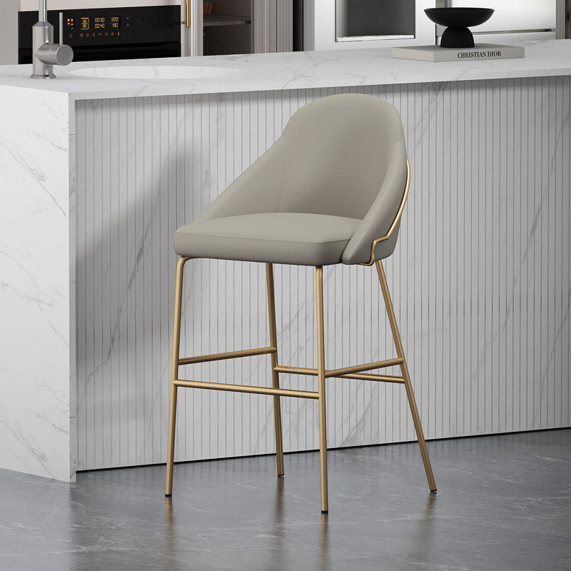 Tabouret de bar Gracie, Gris, Tabouret de bar (siège d'une hauteur de 29,1 po), Doré