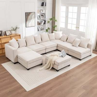 Kempson 8 - Piece Upholstered U-Shaped Sectional Sofa With Two Ottomans by Ebern Designs