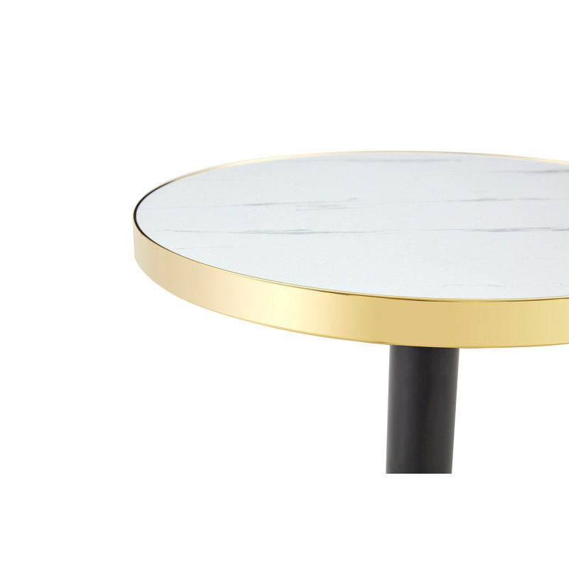 23.6" Round MDF sprayed with UV paint countertop, marble texture, stainless steel edging, metal table legs, modern light luxury edge/coffee table.