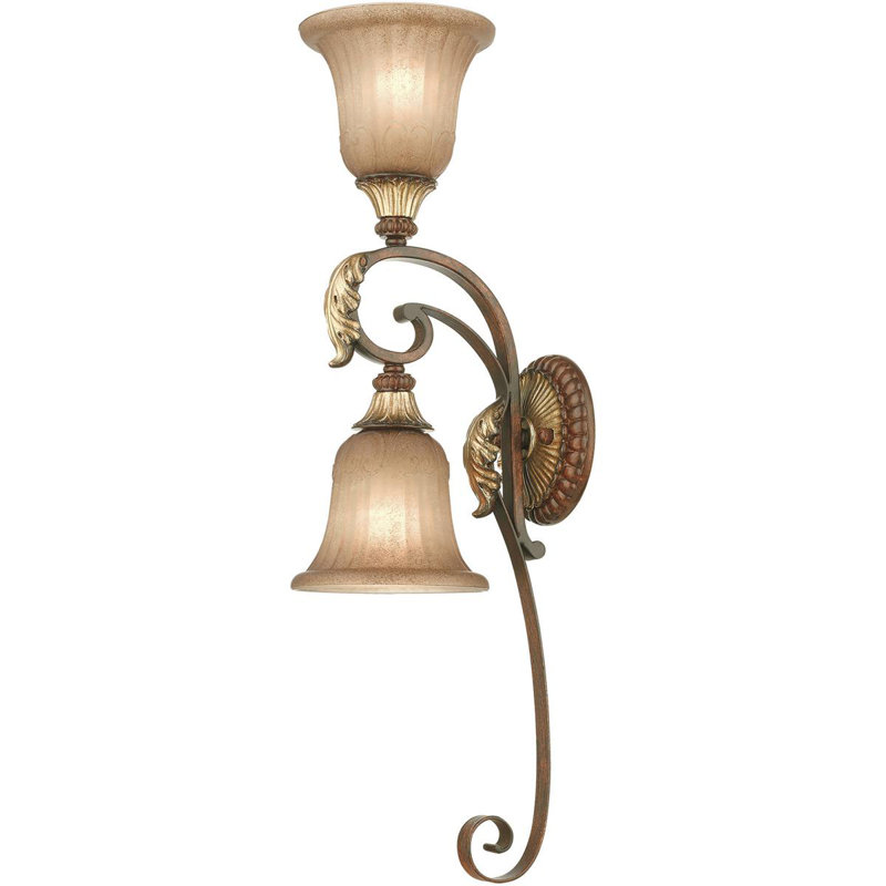 Verona Bronze Wall Sconce: 2-Light with Rustic Art Glass Shade