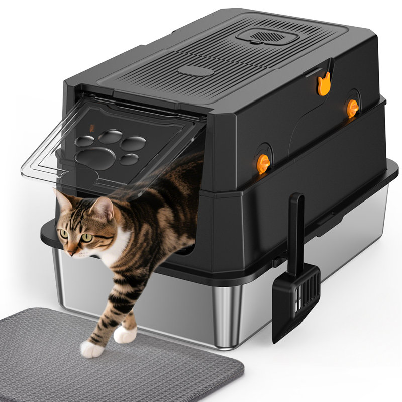 Litière pour chat avec couvercle extra large en acier inoxydable Pawward