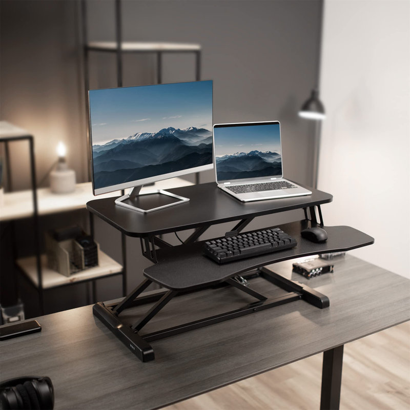 Adjustable Metal Base Standing Desk Converter, Black