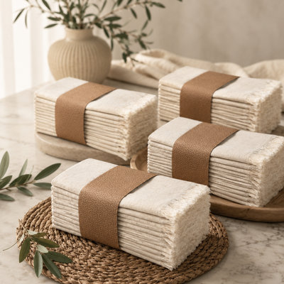 Linen Cotton Cloth Napkins with Fringed Edges 18x18 Inches