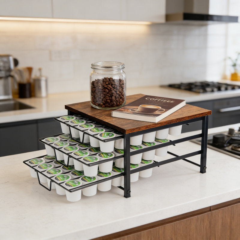 Organisateur de tiroir de rangement à 3 niveaux pour capsules de café avec plateaux coulissants, pouvant contenir 90 capsules K-Cups pour la cuisine à domicile ou le comptoir de bureau, structure en acier robuste