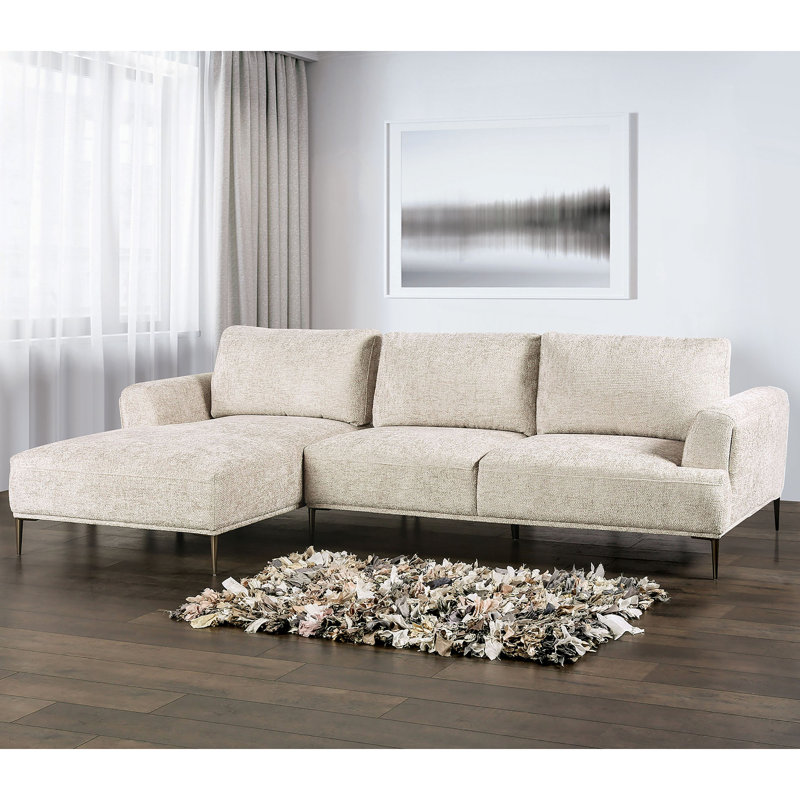 Kertu Upholstered L-Shaped Sectional Left Hand Facing, Cream Chenille