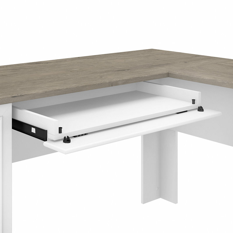 Huckins 4 Piece Computer Desk Office Set, Shiplap Gray/Pure White