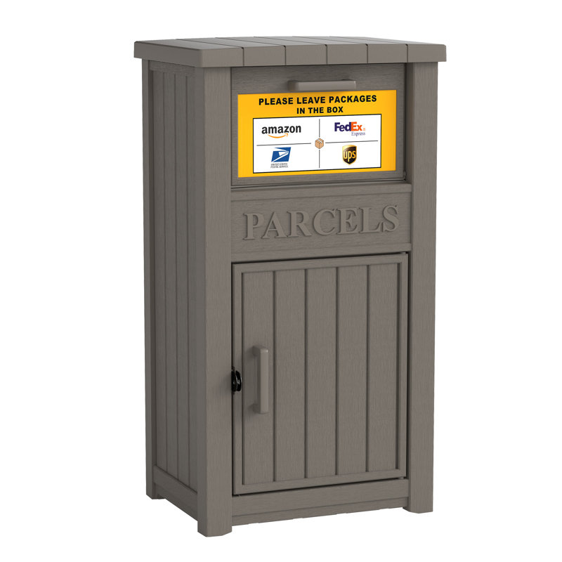 Resin Package Drop Box, Lockable Package Delivery and Outdoor Storage Box, Gray, 43.7" H x 24.2" W x 17.7" D