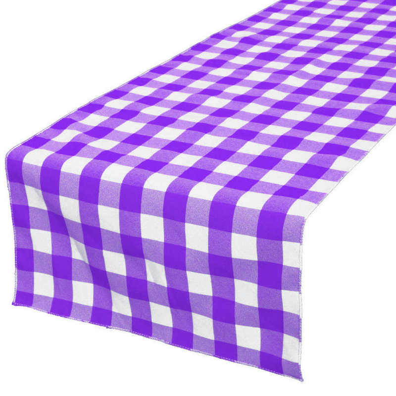 Gingham Checkered Print Table Runner, 60" Rectangle, Purple