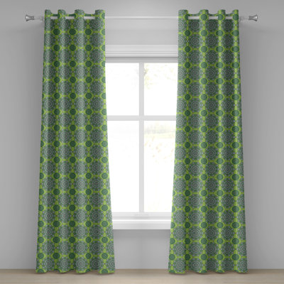 Latitude Run® Lime Green Grommet Curtain Decorative 2-Panel Window Drapes, 50"x84", Fern Green White