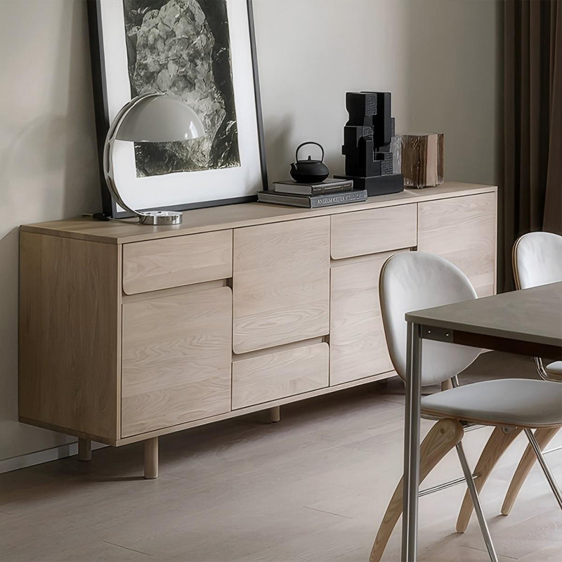 Modern Beige Solid Wood Sideboard, 31.5" H x 70.87" W x 17.72" D