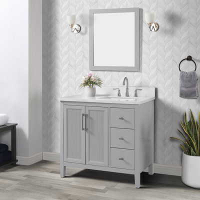 Hollister 36" Single Vanity With Sintered Stone Carrara Top, Pre Assembled