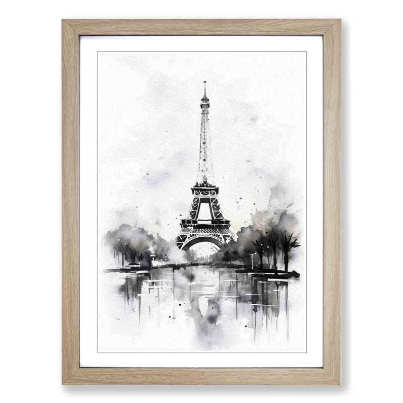 Eiffel Tower Gestural Framed Print, 34" H x 25" W x 2" D, Oak