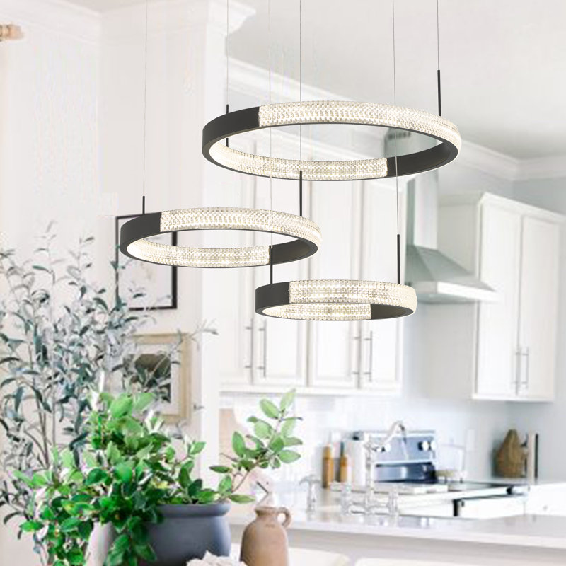 3 - Light Unique / Statement Modern Linear LED Chandelier, Black