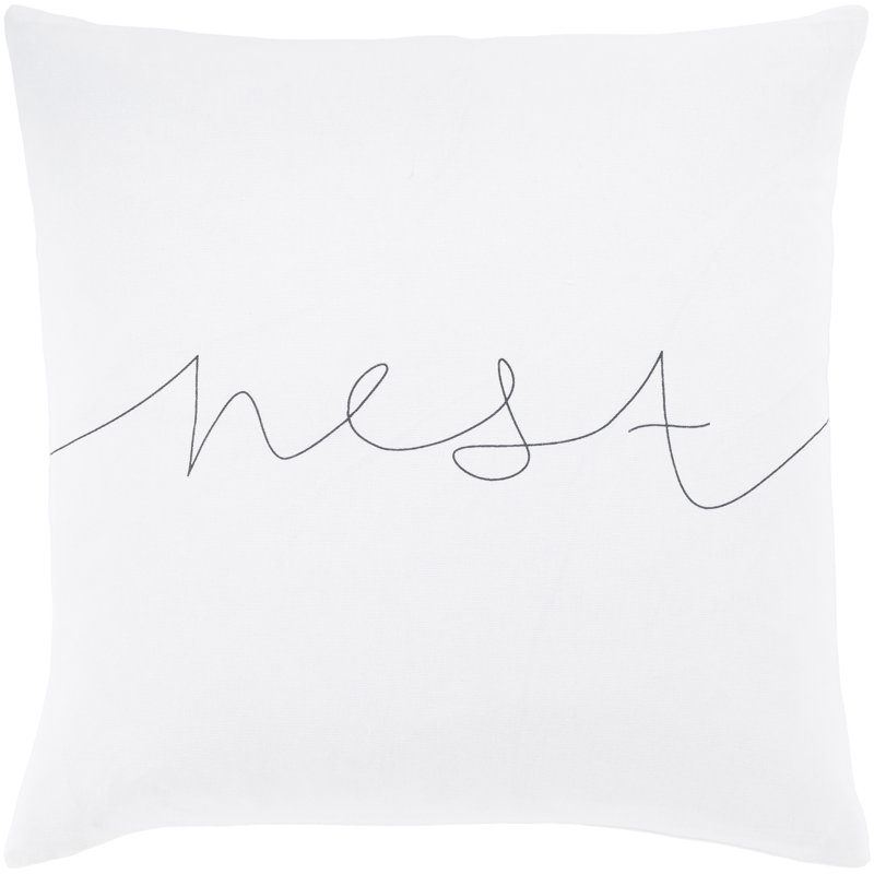 Motto Cotton Pillow Cover, 20" x 20", Blue, Down Fill