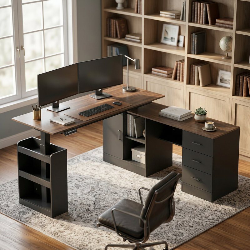 Bureau en L 63 po Cyril, Noir / brun