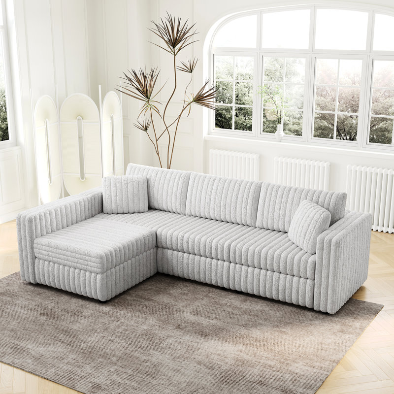 106,3 po en forme de L pour 4 personnes, gris. Confortable et moderne. Matériaux de construction. Structure en bois massif en métal, revêtement en tissu. Multifonctionnel avec rangement. Siège gris de style contemporain -