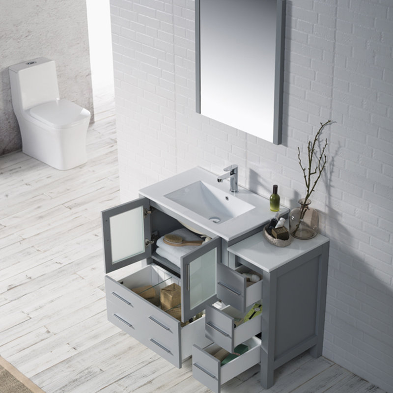 Mance 42.125'' Single Bathroom Vanity with Ceramic Top, Metal Gray