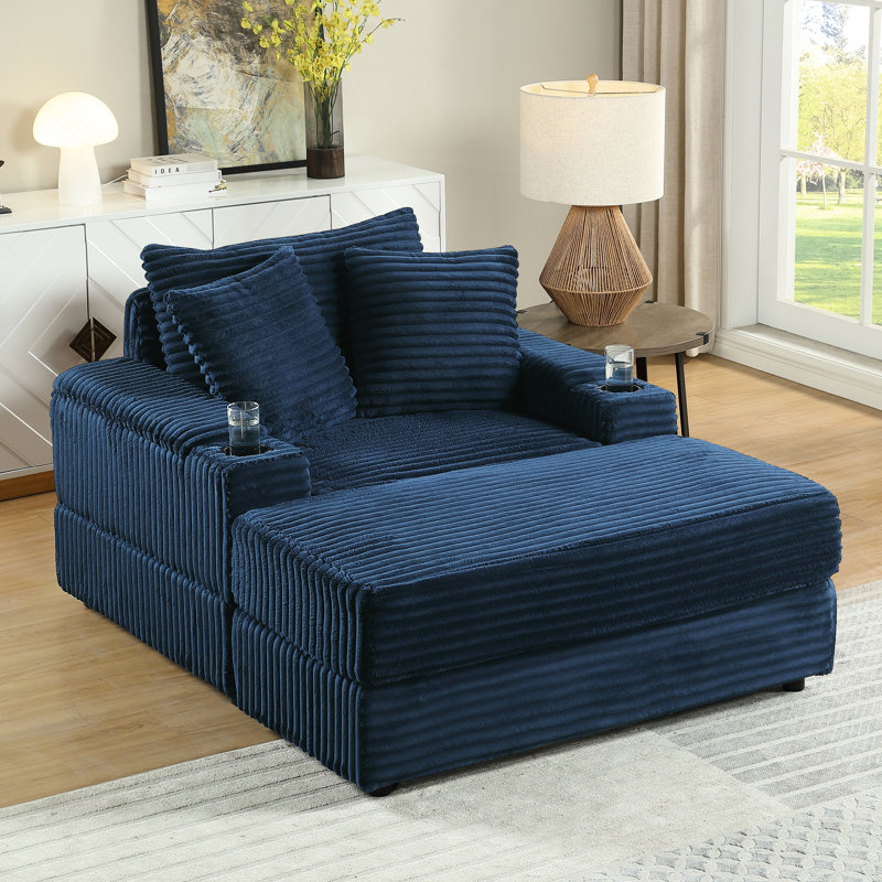 Velours côtelé de luxe bleu avec coussins décoratifs et 1 canapé de siège profond pour le salon, tissu, structure à haute éponge à ressorts, conception ergonomique, confort optimal, assemblage rapide et facile