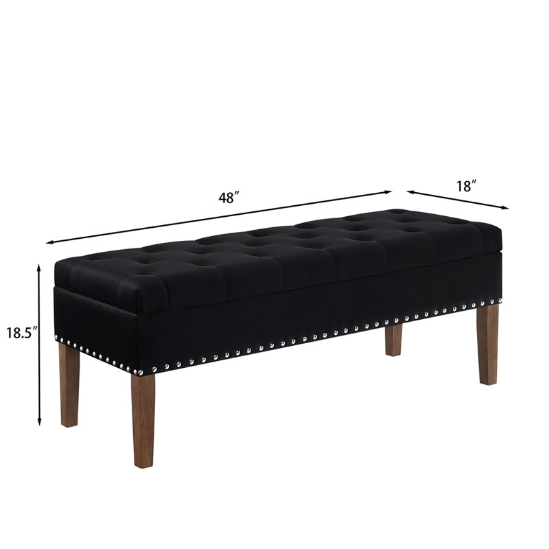 Banc capitonné avec rangement, Noir, Noir
