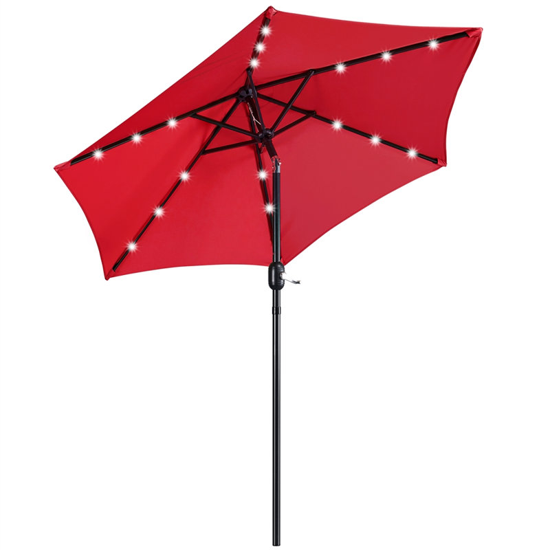 Parasol de marché 7,5 / 9 pi à DEL avec parasol de marché solaire, L 90 po x P 90 po, Rouge