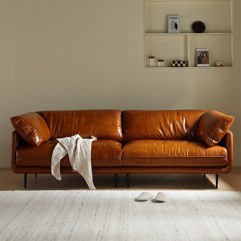 Canapé modulaire orange en similicuir, 33.07" H x 110.24" W x 37.01" D, 4