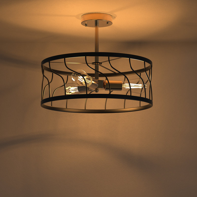 Plafonnier semi-encastré 3 lumières, doré et noir