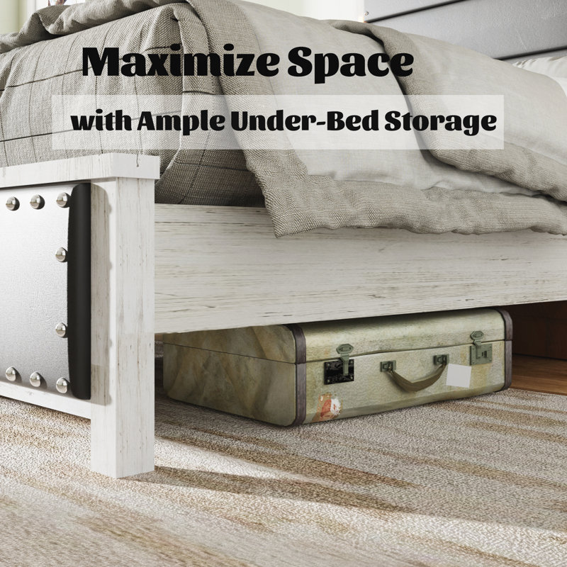 Ebern Designs Bed Frame with Upholstered Headboard,with Charging ...