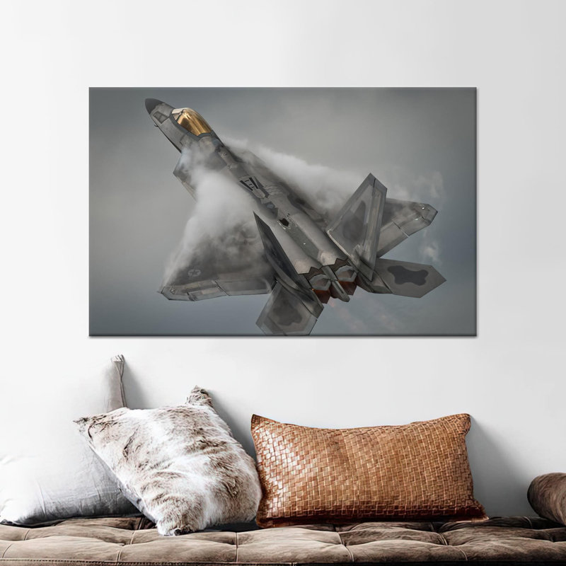 Modern Fighter Jet Decor: reproduction d'art sur toile de F-22 Raptor, toile tendue 1P, H: 35,4 po x l: 59,1 po