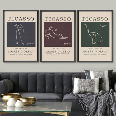 Oeuvre d'art classique Picasso, exposition d'éléphants félins, ligne de dessin minimaliste, impression numérique sur toile, impression numérique sur toile encadrée