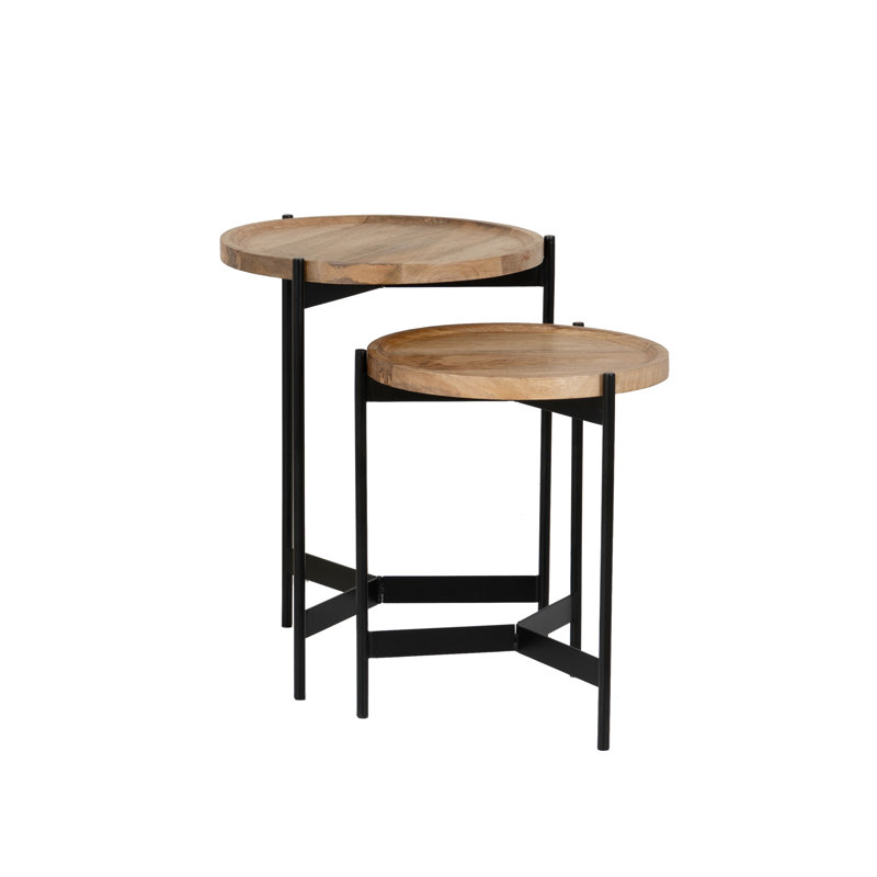 Abrams Round Wood Top Metal Base Nesting Tables