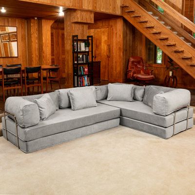  Canapé modulaire convertible en forme de L avec canapé-lit dépliable en mousse à mémoire de forme non-uns uns uns uns uns - Canapé configurable peu encombrant avec microvelours résistant aux taches, gris souris