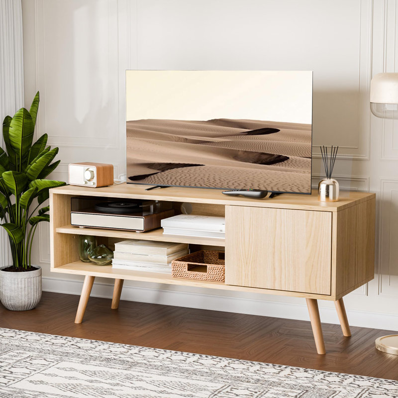 Meuble télé 2 tiroirs avec station de charge Tiream, Chêne