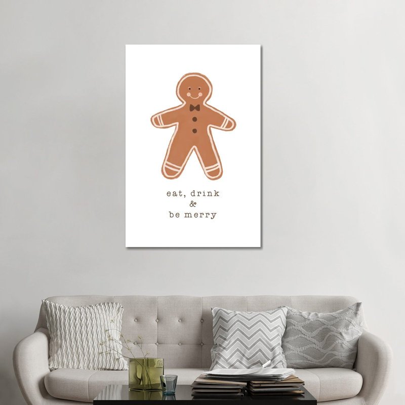 "Manger drink & be Merry" par Orara studio, reproduction d’art, H 48 po x l 32 po x P 1,5 po, Toile tendue, Pas de tapis