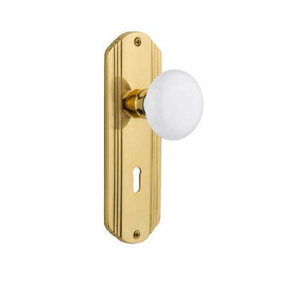 Bouton de porte mortaise intérieur en porcelaine blanche avec plaque longue Deco