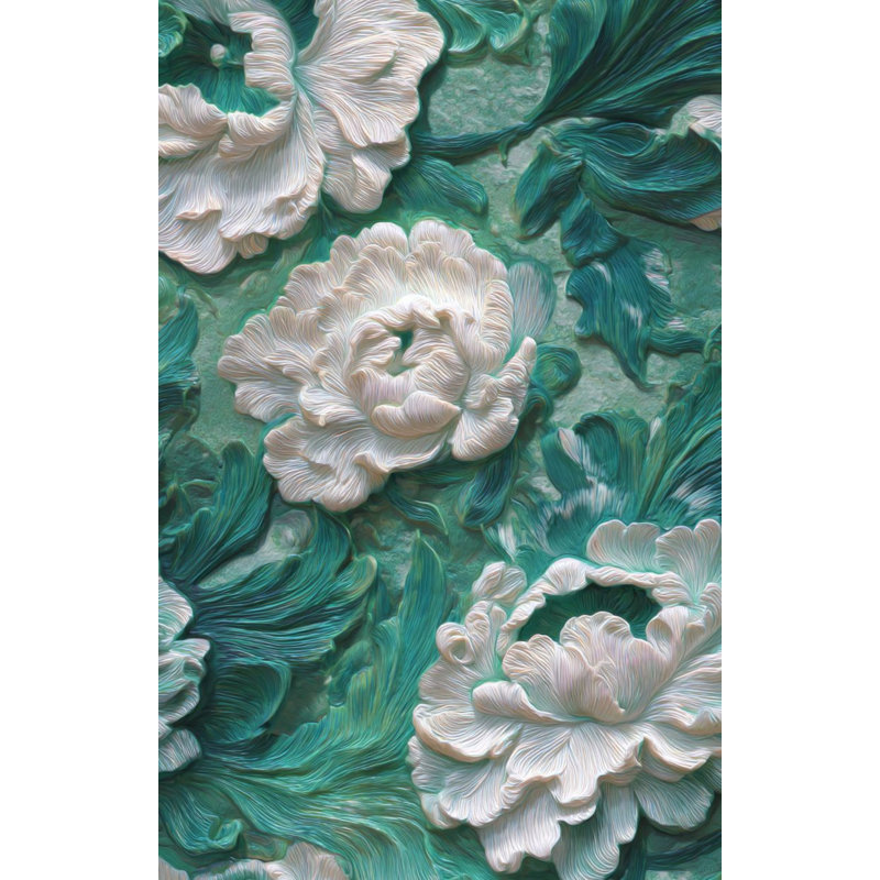 Papier peint floral, peinture murale moderne verte