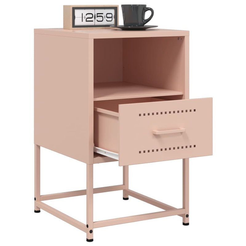 Angeliese 36 cm W Steel Bedside Table, Pink