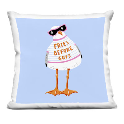 Coussin décoratif à motif de mouettes Fries Avant Guys par Bex Morley Design