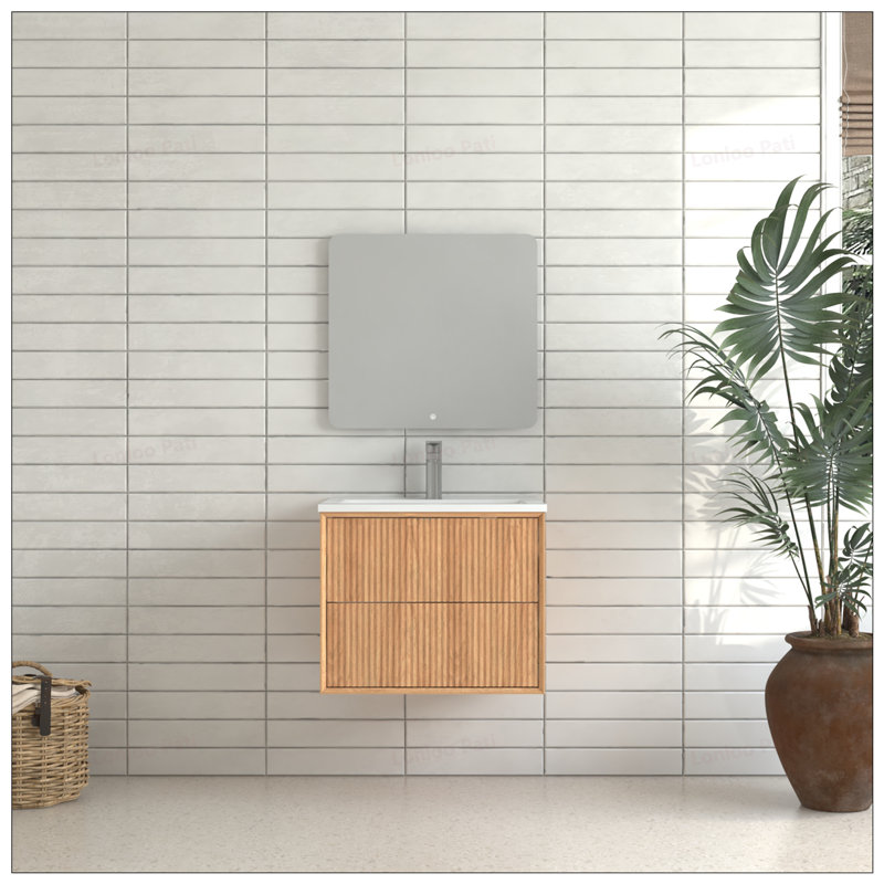 Meuble-lavabo flottant 24 po avec 2 tiroirs de rangement et lavabo intégré