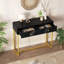 Console Scaggs moderne avec rangement et table d'entrée étroite et élégante avec deux tiroirs rayés-117216641