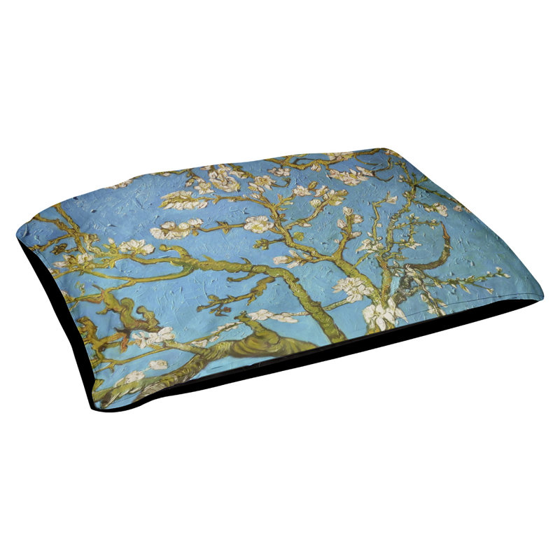 Coussin de concepteur de fleurs d’amande Burk, L 19,5 po x l 29,5 po, Bleu / Noir
