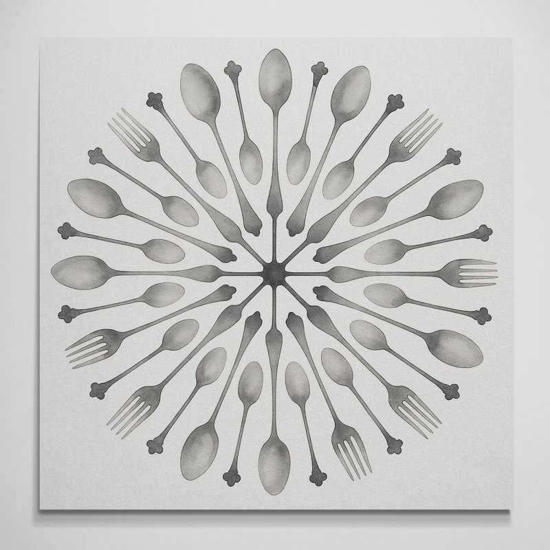 Cutlery Circle Kitchen Wall Art - Canvas Framed Print, 76 cm H x 76 cm W