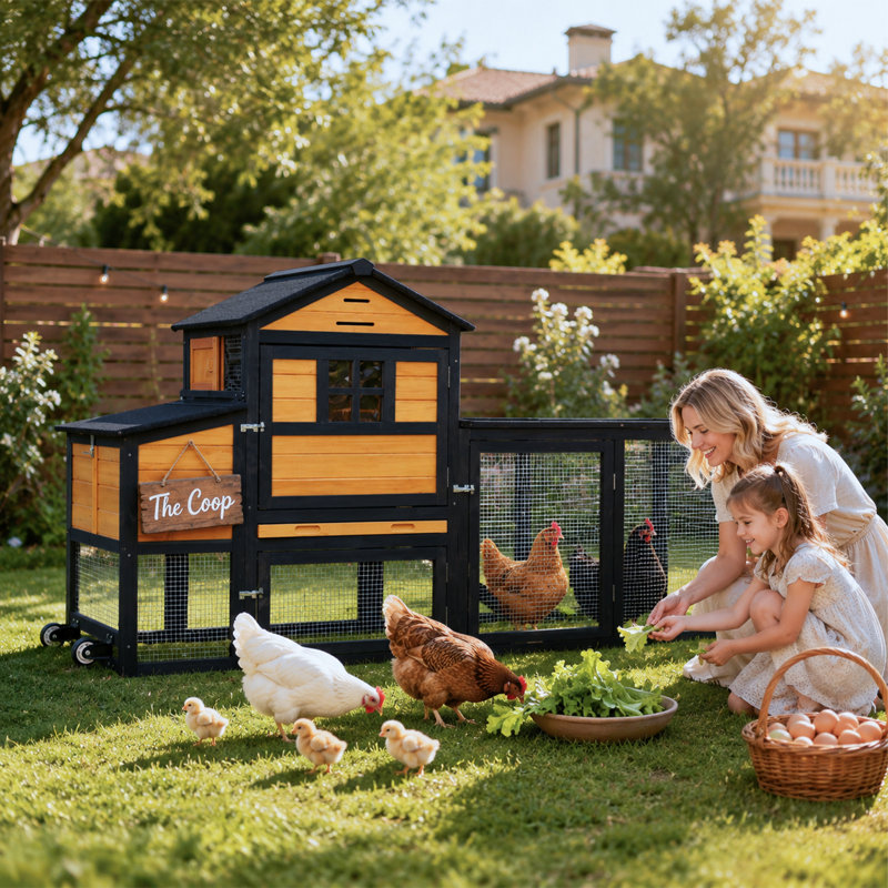 Cage à poules avec poulailler et poulailler, Brown