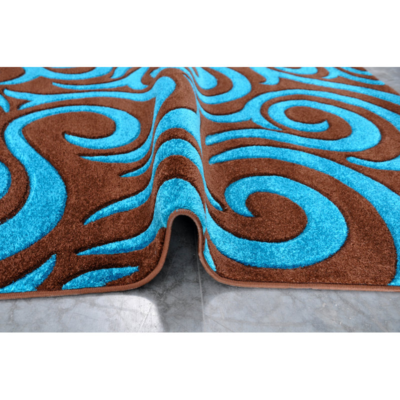 Tapis bleu/brun tissé à la machine Melfa, Tapis de couloir 2 pi 7 po x 14 pi 6 po