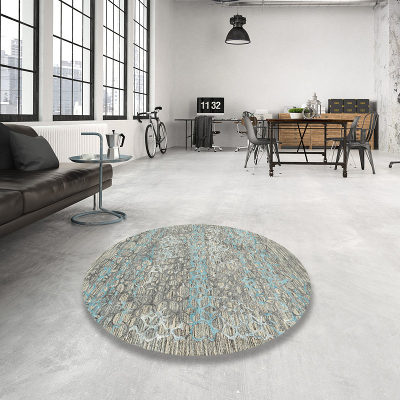 Tapis abstrait gris / bleu, Rond 6 pi