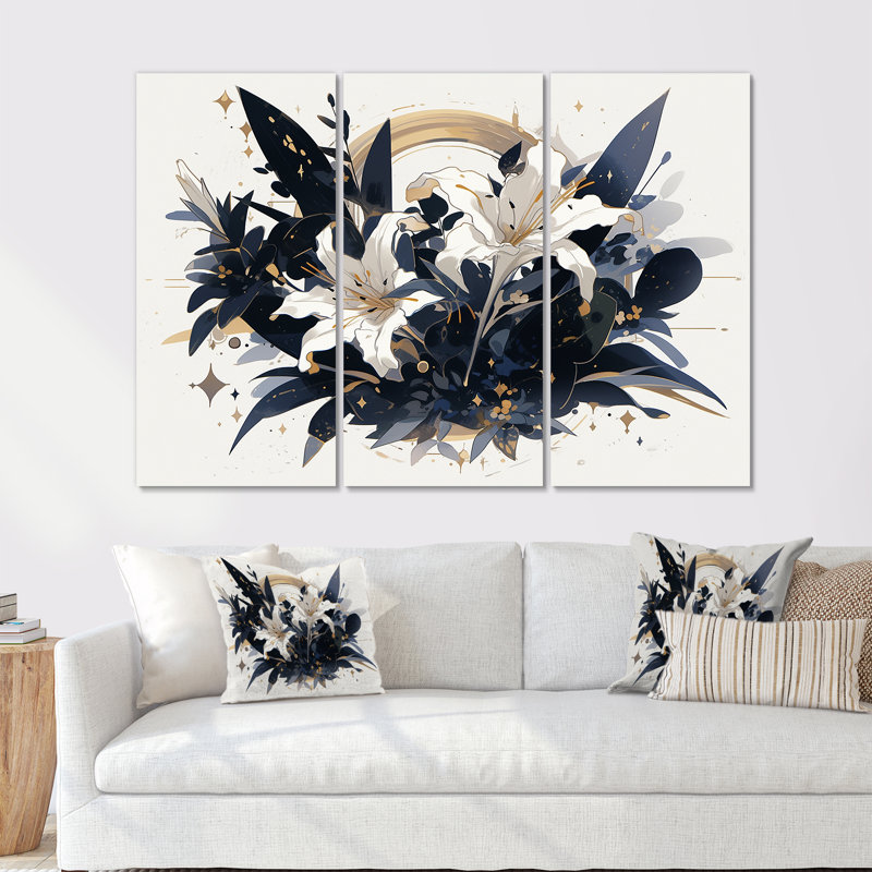 Ensemble d'art mural en toile blanc et bleu, H 28 po x l 36 po x P 1 po