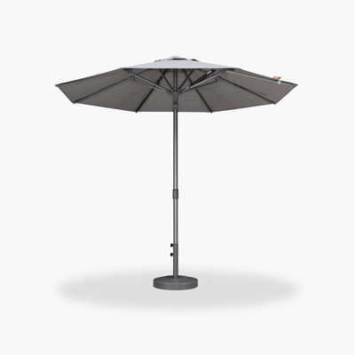 Semi-Auto 9' Round Outdoor Grey Pole Patio Umbrella Market Table Sun Umbrellas With 8 AlumInum Sturdy Ribs,Gray