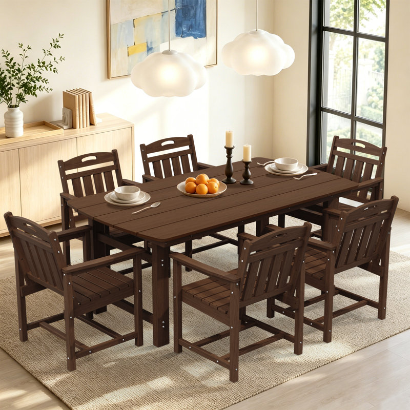 Ensembles de salle à manger rectangulaires 7 pièces pour usage intérieur et extérieur, Brun