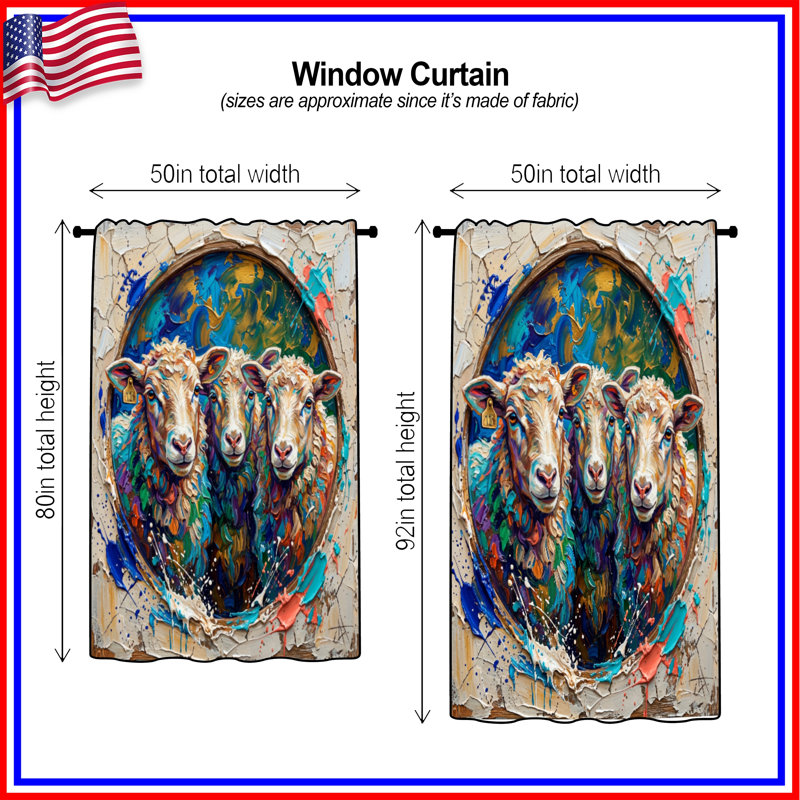 Trois panneaux de rideaux à trois moutons, 50" x 80" - 1 Panel, Sheer